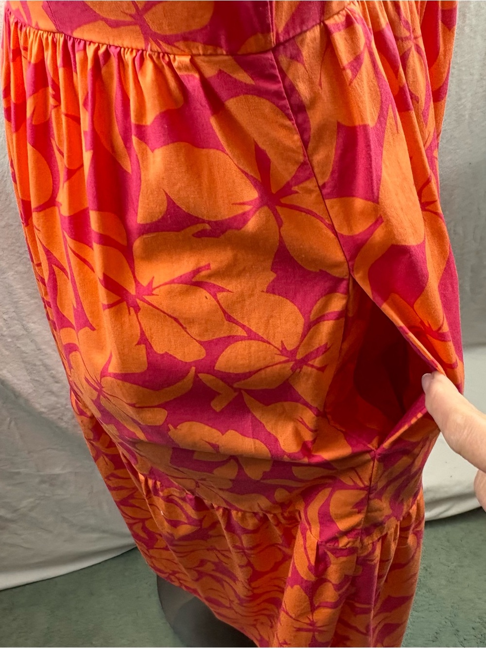 J. Crew Boho Floral Tiered Midi Dress Orange Pink Puff Sleeve 6 - Picture 8 of 10